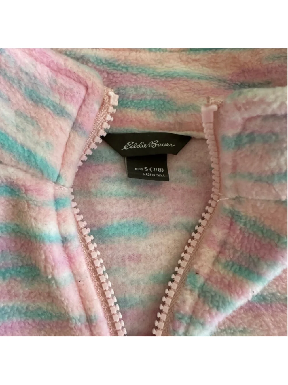 Girls Eddie Bauer Fleece Jacket S Pink Blue Striped Full Zip Winter Cold Weather